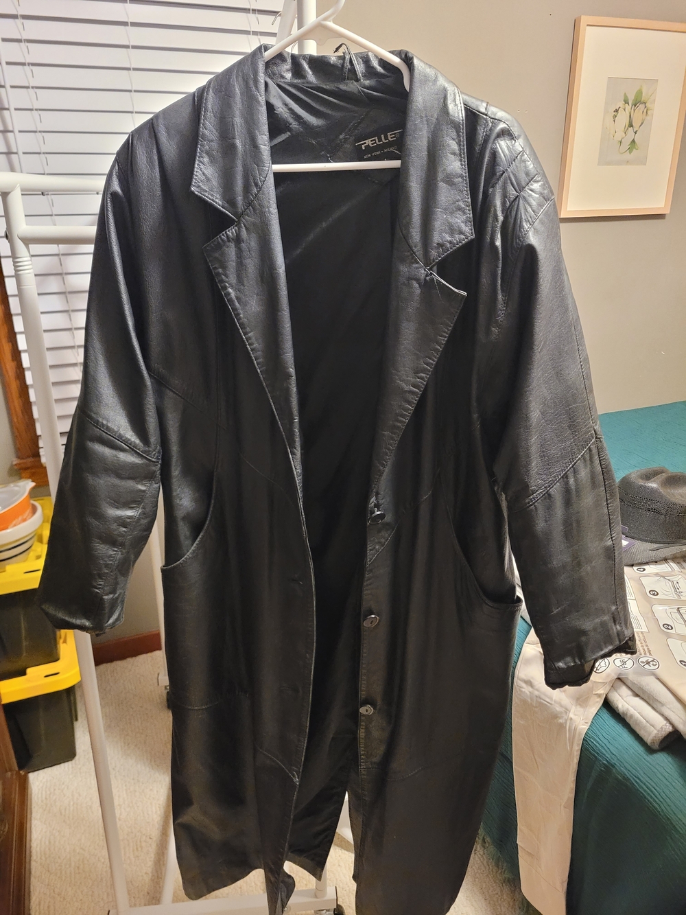 PELLE Black Leather Trench Coat for Men
